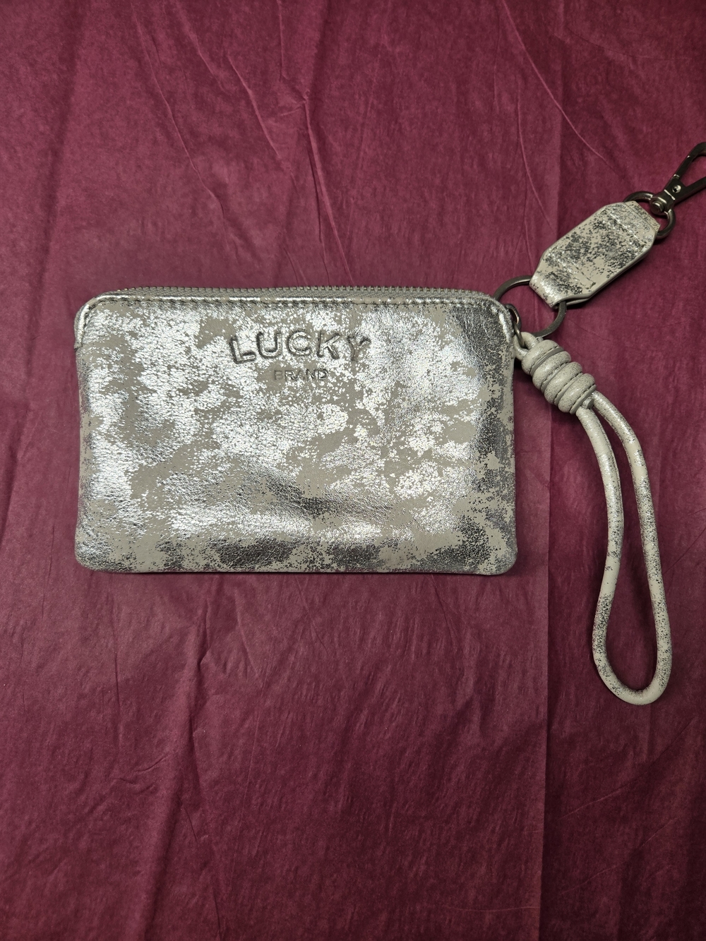 Lucky Brand Metallic Silver Wristlet Pouch